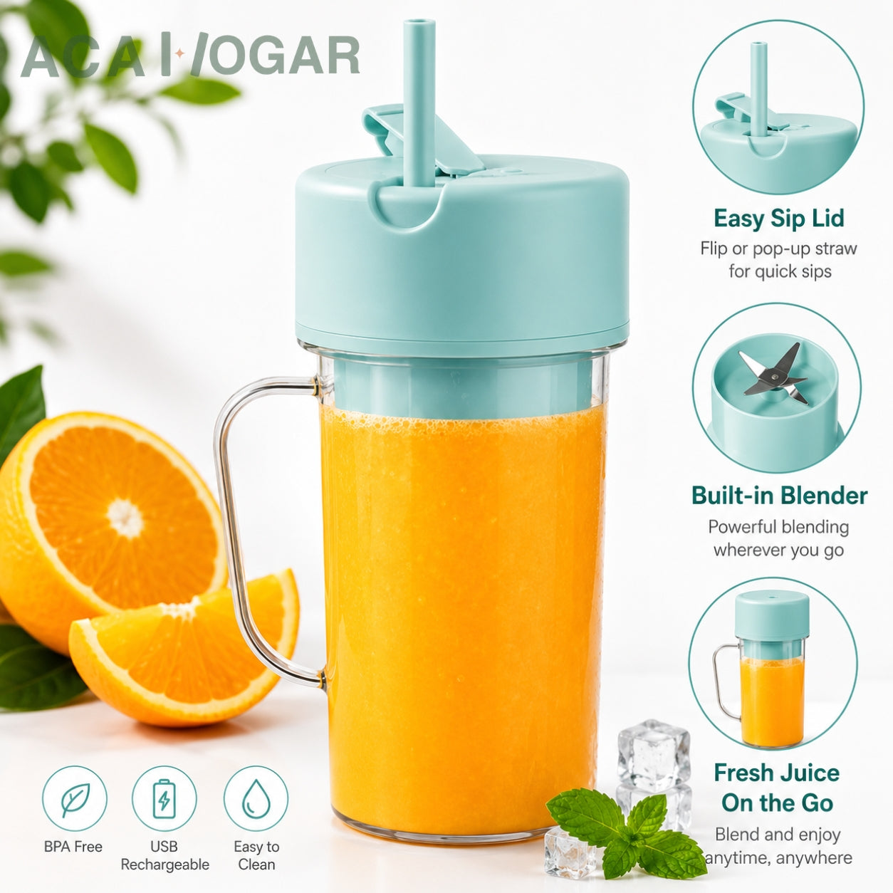 Batidora Portátil USB Recargable 420 ml con Pajita™